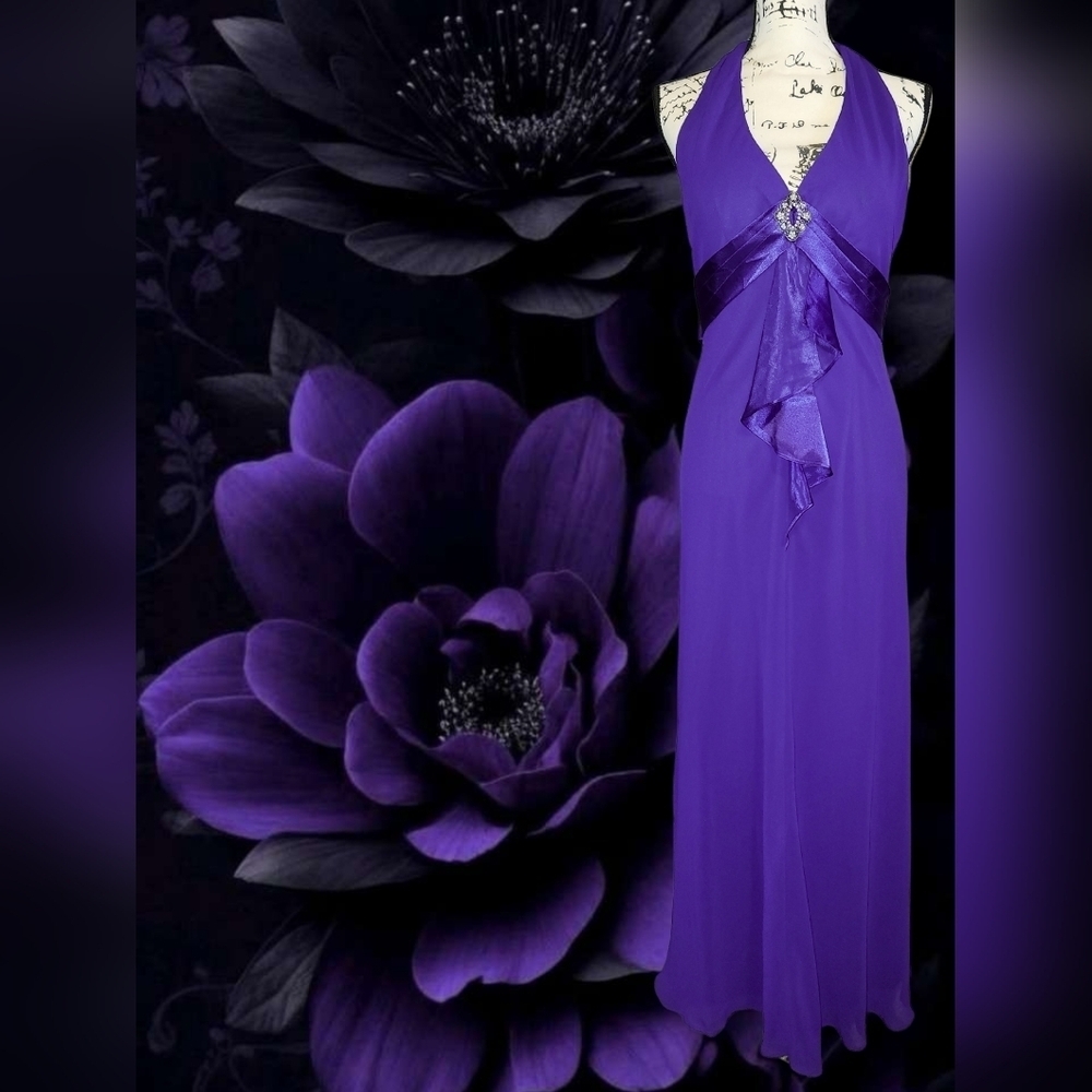 Patra Purple Blue Halter Evening Dress